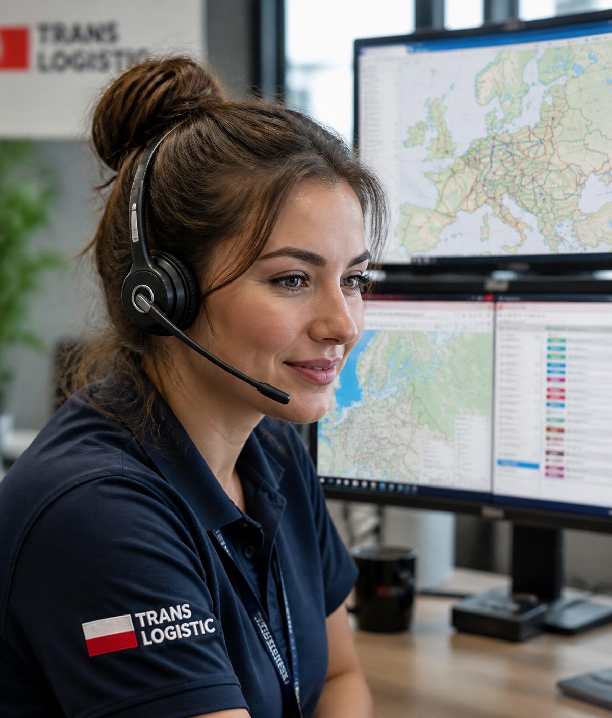 Dyspozytorka Valley Wins przy monitorach z mapą Europy